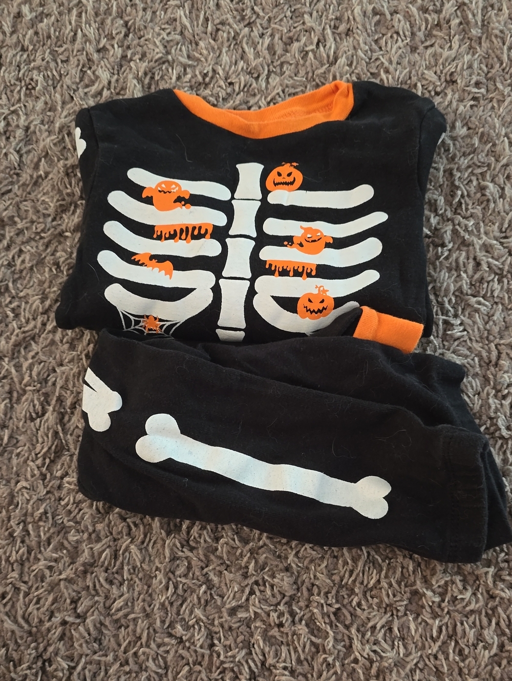 Kids Black & Orange Halloween Skeleton Pajama Set